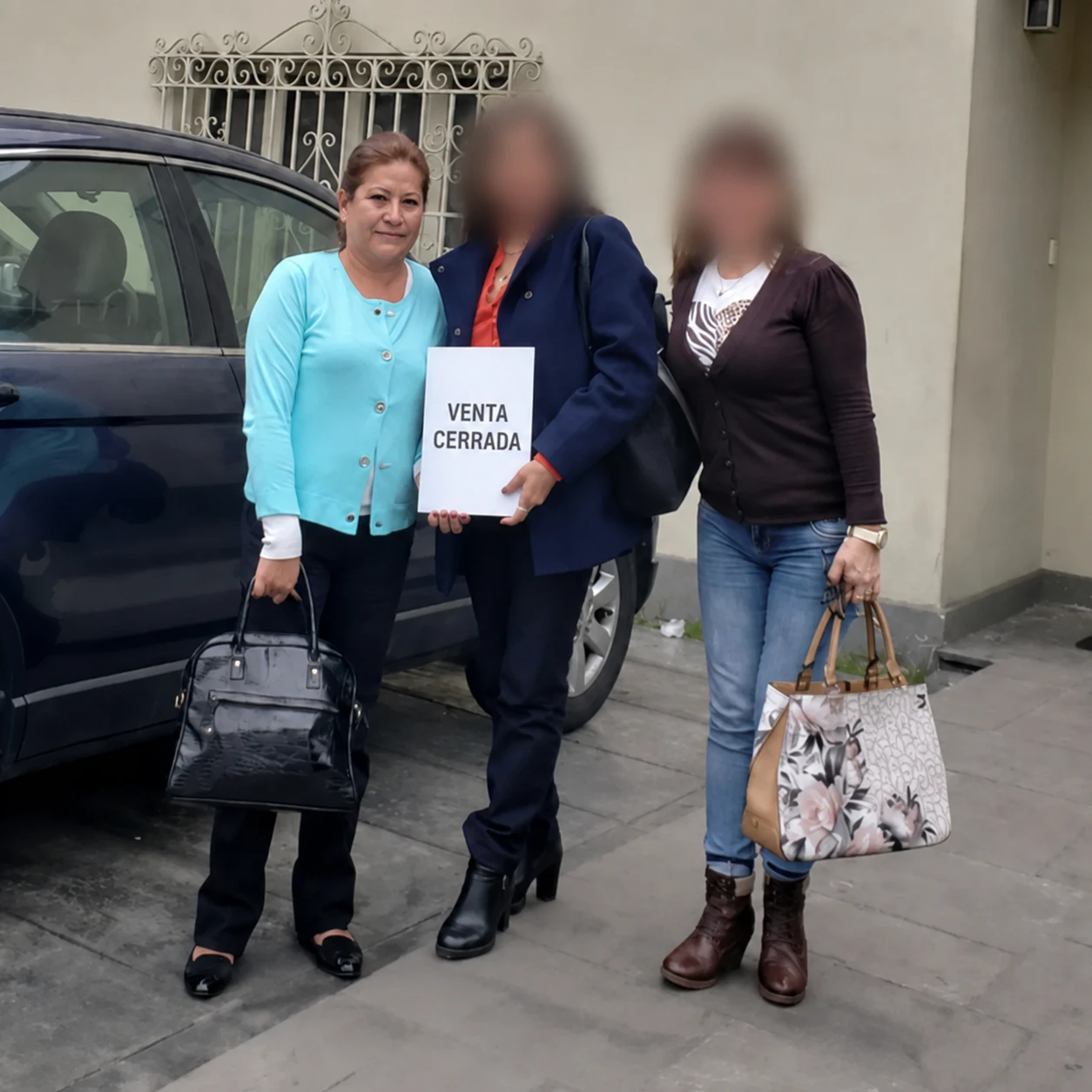 Martha acompañando a clientes en una notaría.